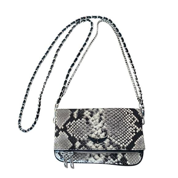 Zadig & Voltaire Rock Nano Embossed Snake Shoulder Bag Small Black White - Picture 1 of 9